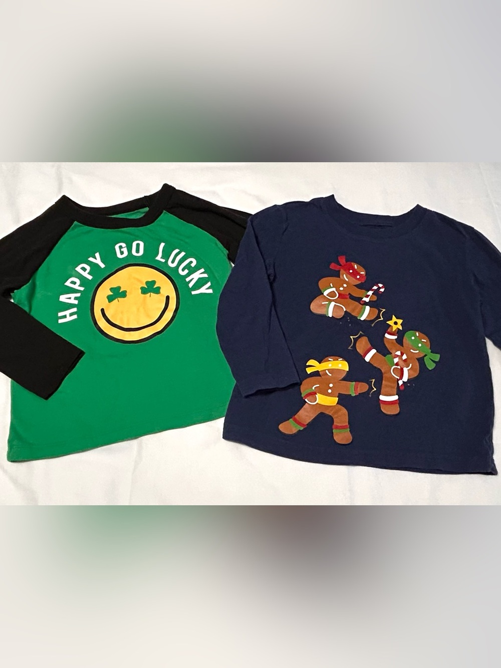 2T Holiday Kids Long Sleeve Shirts St. Patrick’s & Christmas Ninja Gingerbread